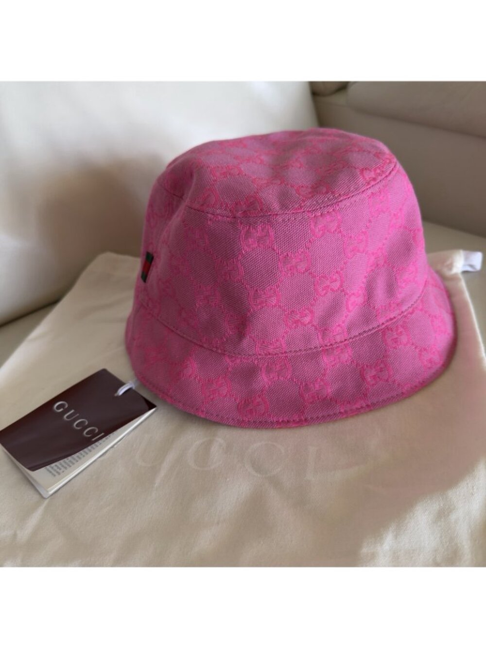 NWT GUCCI Fedora Reversible Orange Canvas-jacquard Bucket Hat Sz S Pink - Picture 9 of 11